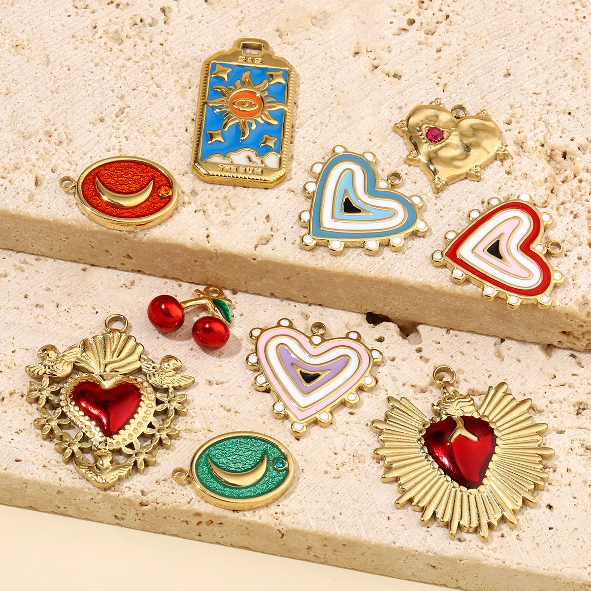 3pcs/Lot Moon Heart Enamel Stainless Steel Diy Charms Women Christmas Tree Earring Necklace Cherry Giraffe Jewelry Pendant