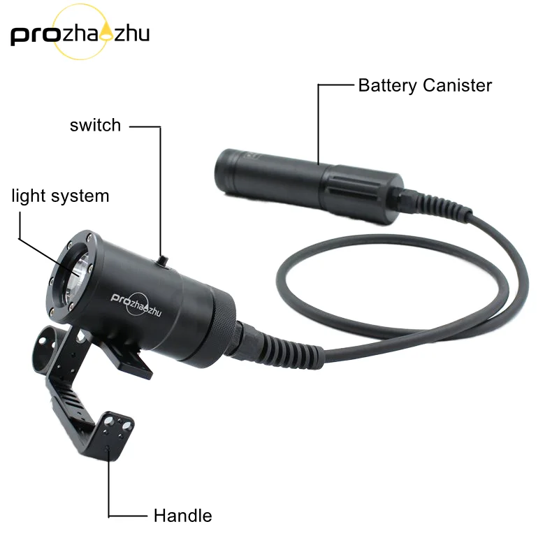 Professional XHP70 LED 4000 Lumen Canister Diving Light Rechargeable Battery IP68 150M 3 Modes Scuba Technical Diving Lights