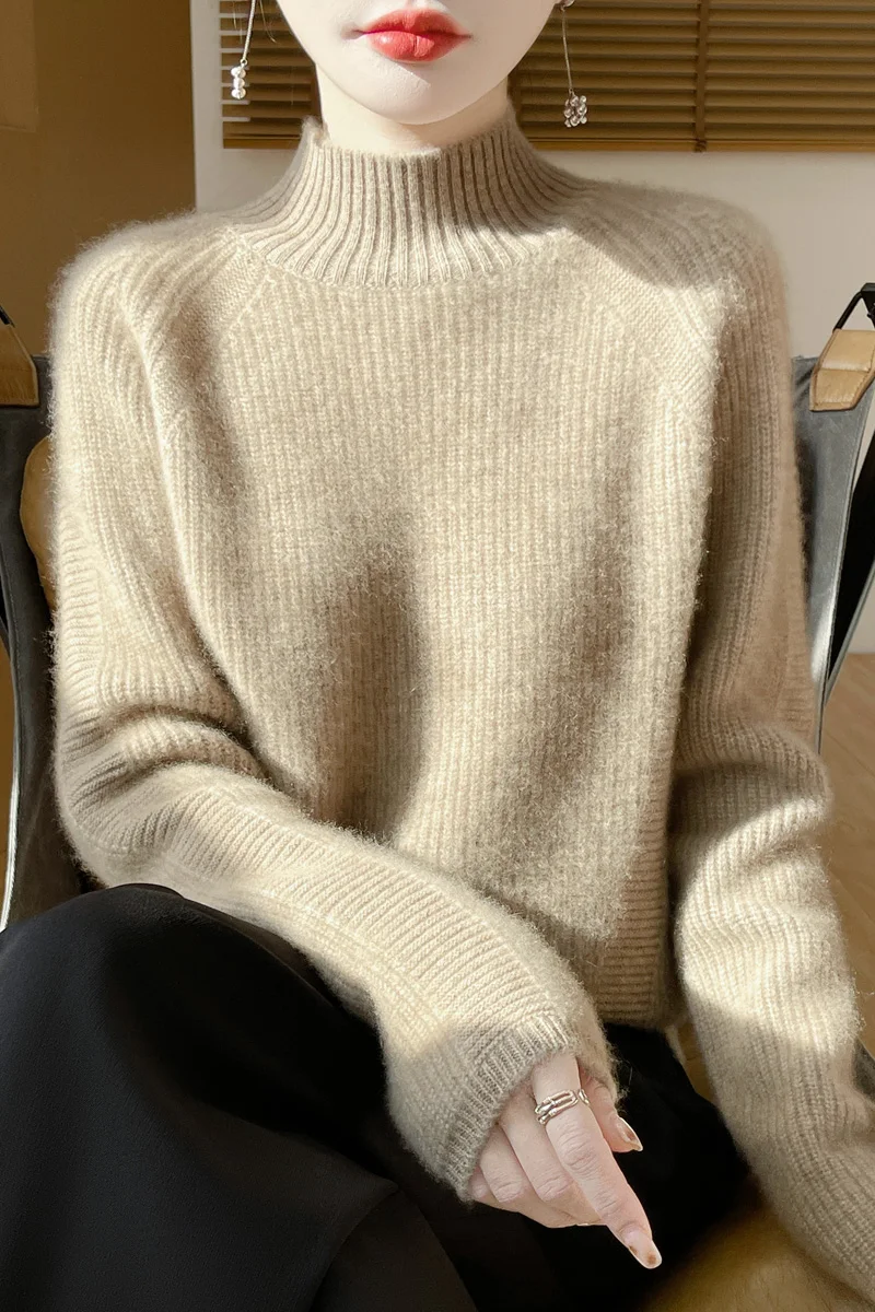 New women's autumn and winter pure wool seven-needle thickened half turtleneck cashmere sweater