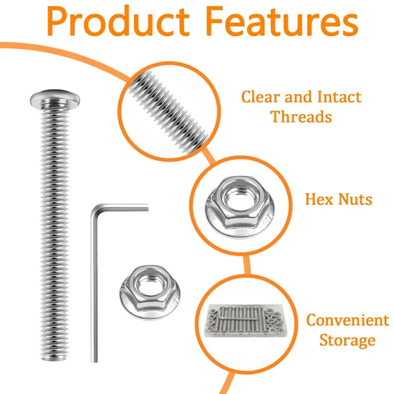 1Box Flat Head Hex Socket Cap Screws Bolts Assortment Kits M6 304 Stainless Steel Fully Threaded for Furniture Bed Chairs