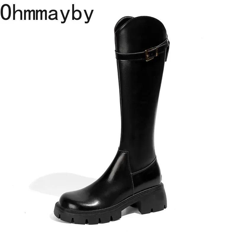 Fur Lining Women Knee High Boots Fashion Knight Long Booties Square High Heels Autumn Winter Warm Short Plush Shoes