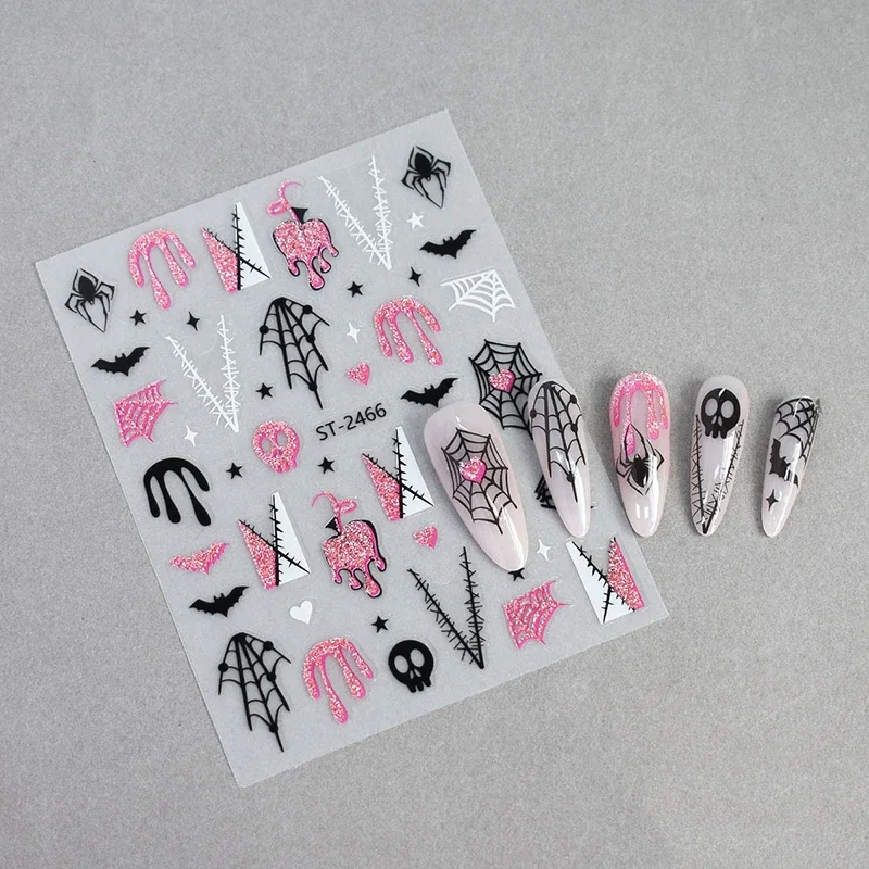 Adesivi per unghie 3D Halloween Piccolo ragno Zucca Fantasma Divertenti decalcomanie per unghie glitter per cursori per manicure per decorazioni per unghie festival