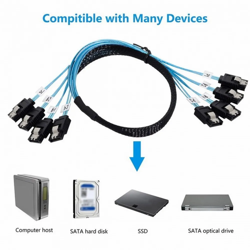 SATA Cable 4 SATA Host to 4 SATA 7pin Target Hard Disk 6Gbps Data Server Raid Cable 50cm