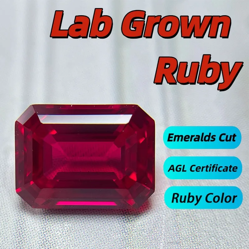 

Lab Grown Ruby Emerald Cut Ruby Color Loose Gemstone for DIY Jewelry Making Rings Pendant Materials Selectable AGL Certificate