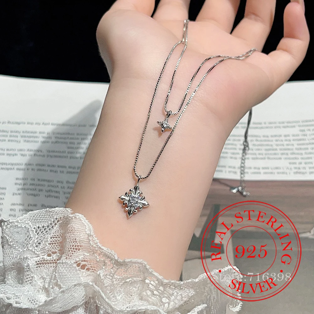 

925 Sterling Silver Jewelry Crystal Vintage Iris Flower Necklace Pendant for Women Wedding Party Jewelry For Girls Friend Gift