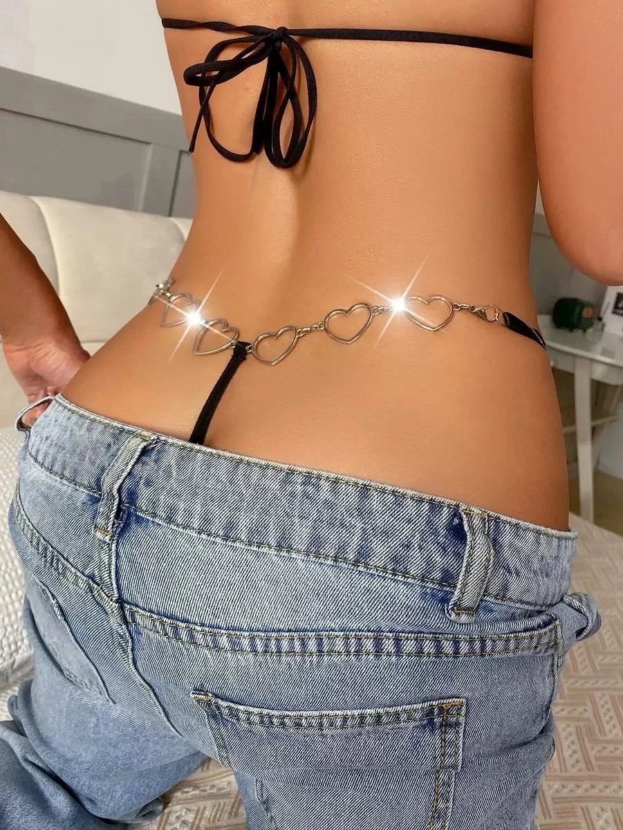 Sexy Women Hollow Heart Waist Chain Silver Rhinestone Tassel Belt Y2K Hip Hop Body Jewelry for Bikini Low Rise Jeans Party Wear view 2