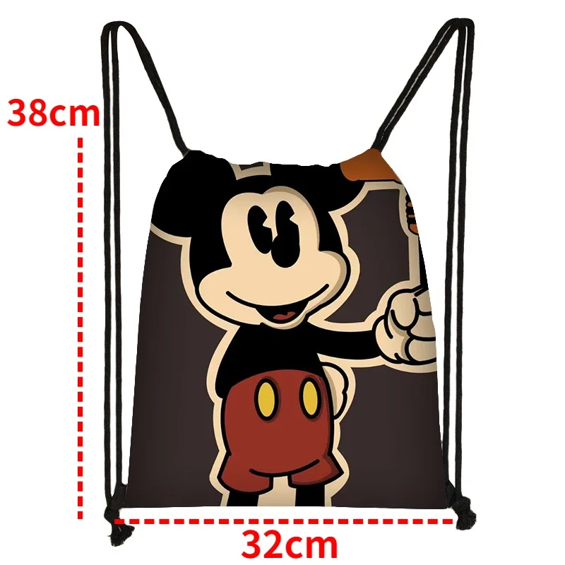 Disney Mickey Mouse Drawstring Backpack Minnie Cartoon Children Portable Grocery Storage Bag Boys Girls Anime Kids Outdoor Bag