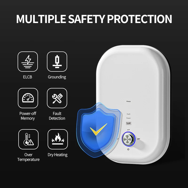 Nuovo scaldabagno elettrico istantaneo con pompa Scaldabagno portatili elettrici montati a parete in plastica Ce Doccia veloce senza serbatoio
