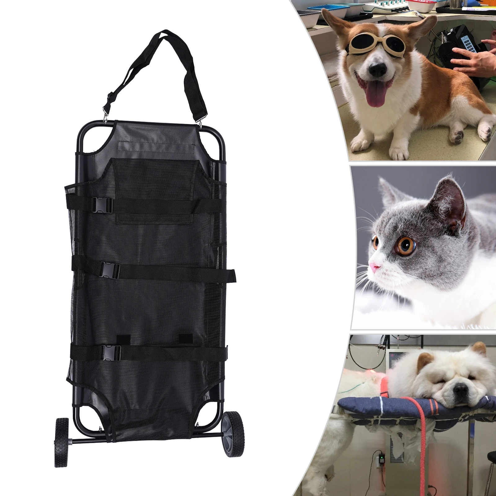 Mobile Dog Transport Stretcher Pet Trolley with Safety Belt Full Protection Dog Puppy Rescue Caring for Carrying Pets