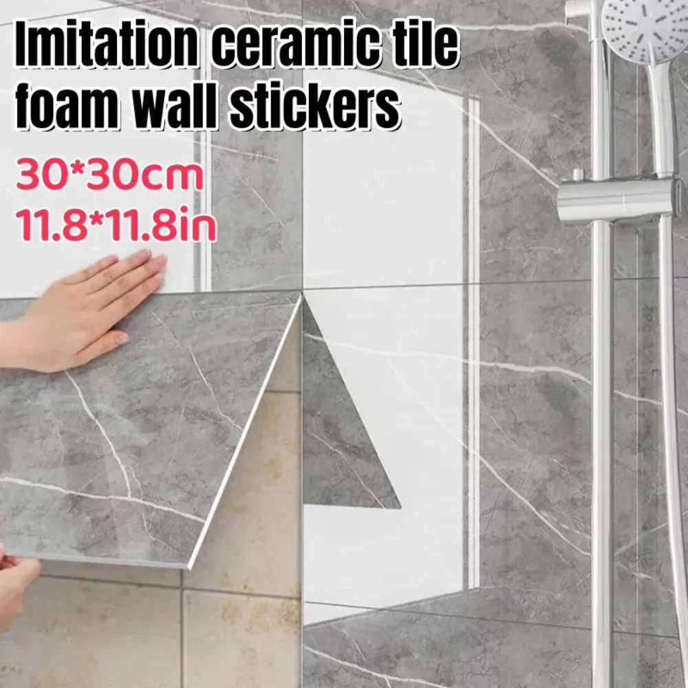 

Aluminum Foil Bottom Imitation Tile Wall Stickers Marble Pattern Foam Self-adhesive Wallpaper Home Decor for Kitchen Bathroom