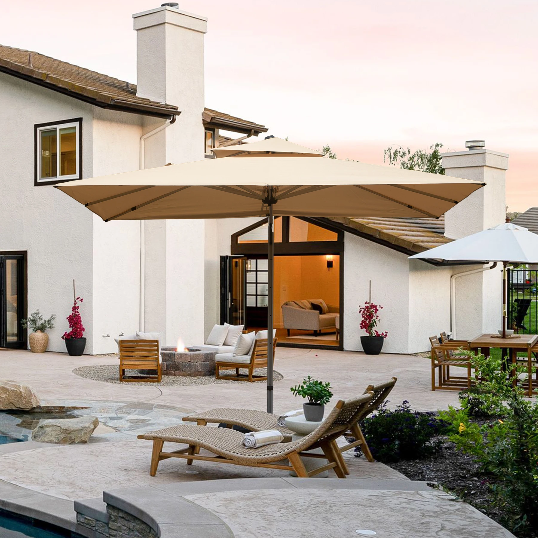 

2.7*3.3M Rectangle Cantilever Patio Umbrella with Center Pole Elegant Outdoor Furniture & Base Set