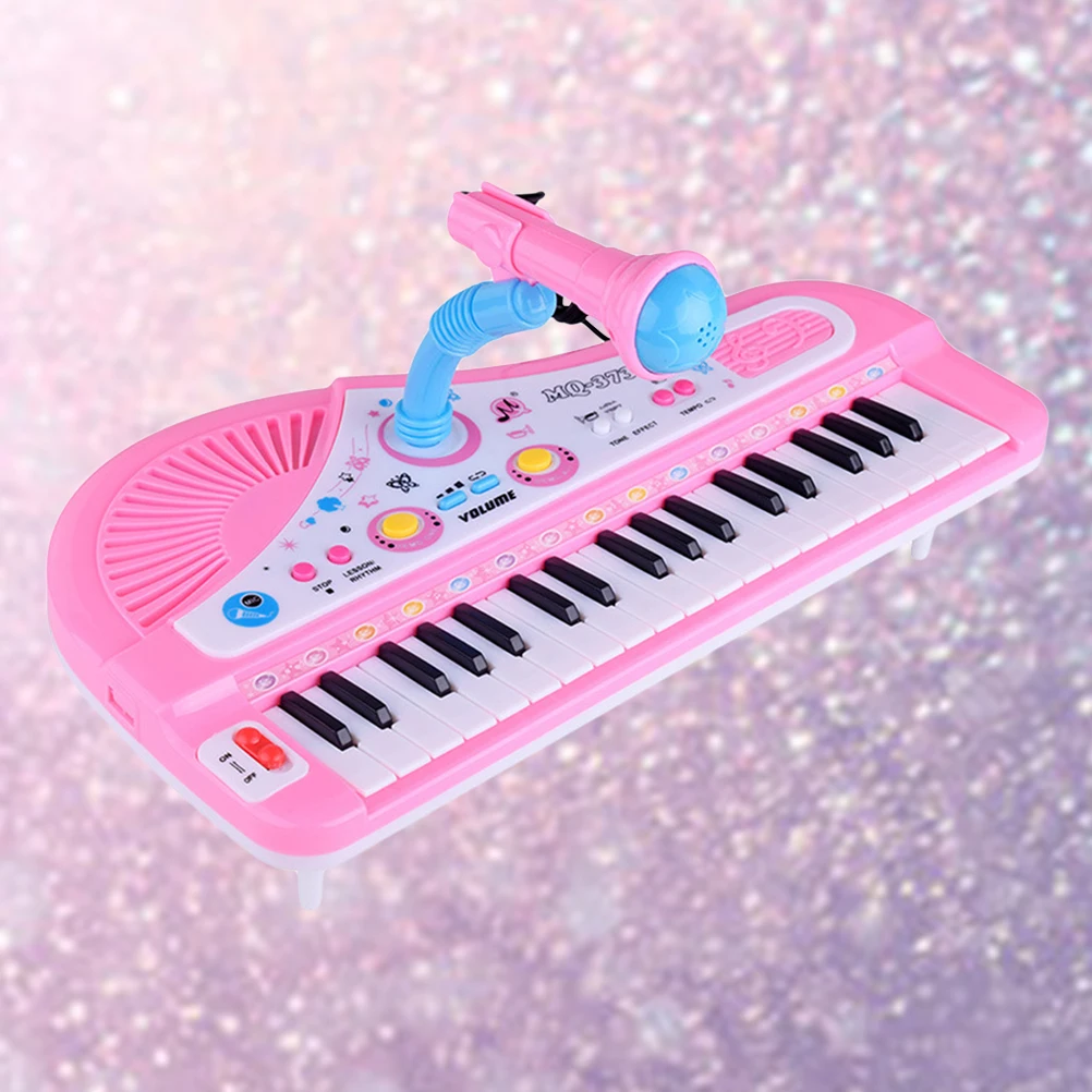 Rosa elektronische Tastatur mit 37 Tasten für Kinder, ungiftiges Spielzeugklavier aus Kunststoff mit Mikrofon, pädagogisches Musikinstrument