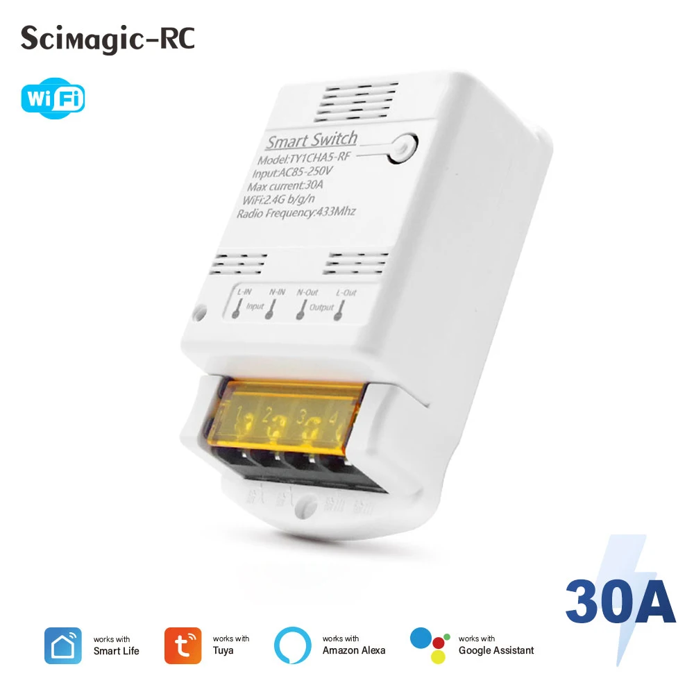 

Tuya 30A 20A Wifi Smart Switch Breaker Relay Module Output AC DC 7-32V 85-250V 220V RF Receiver Work with Alexa Google Home