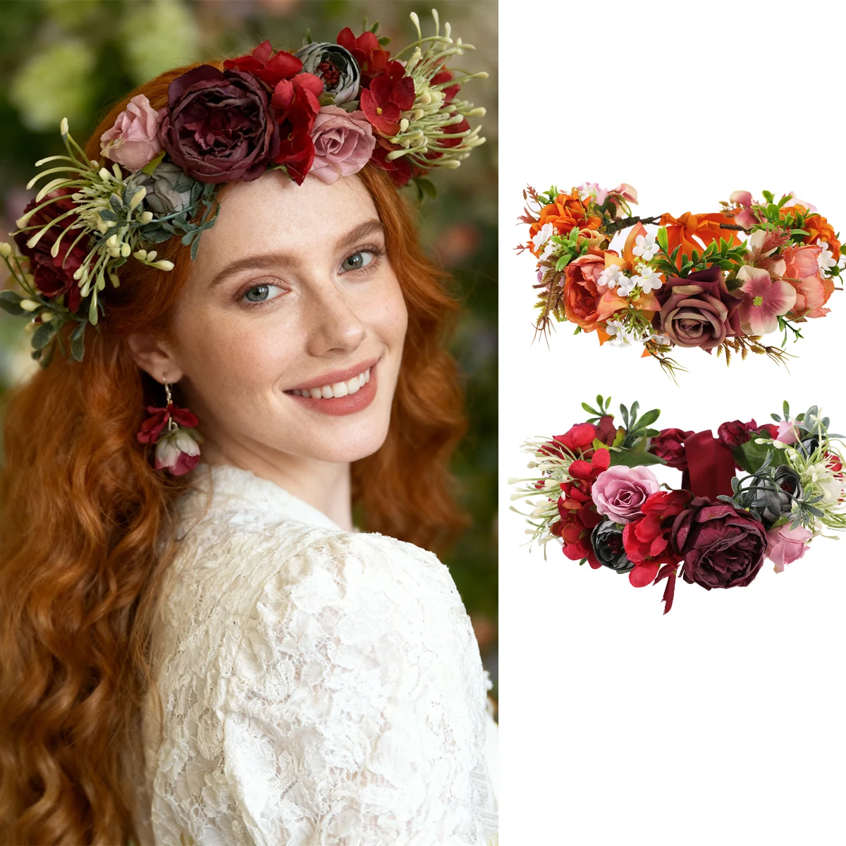 

AWAYTR Fashion Women Bride Flowers Headband Rose Flower Crown Hairband Wedding Party Ladies Elastic Beach Hair Accessories