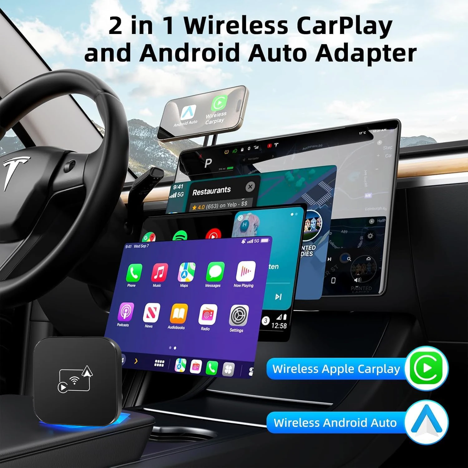 Mini Box Wired to Wireless CarPlay and Android Auto Wireless Adapter Spotify For Toyota Mazda Nissan Camry Audi Ford Kia Hyundai