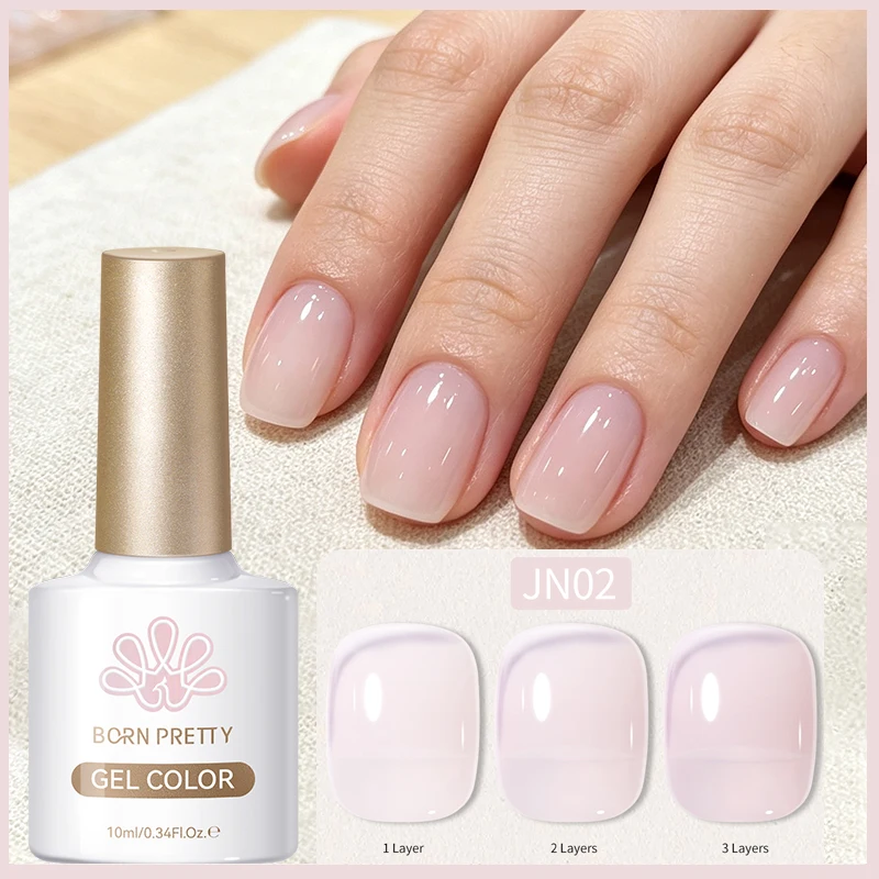 BORN PRETTY 1/6 Stück Jelly Nude UV-Gel Nagellack Set Hellrosa Oval Glänzend Salon DIY Semi-Permanent Abziehbarer UV-LED-Gel-Lack – Detail 5