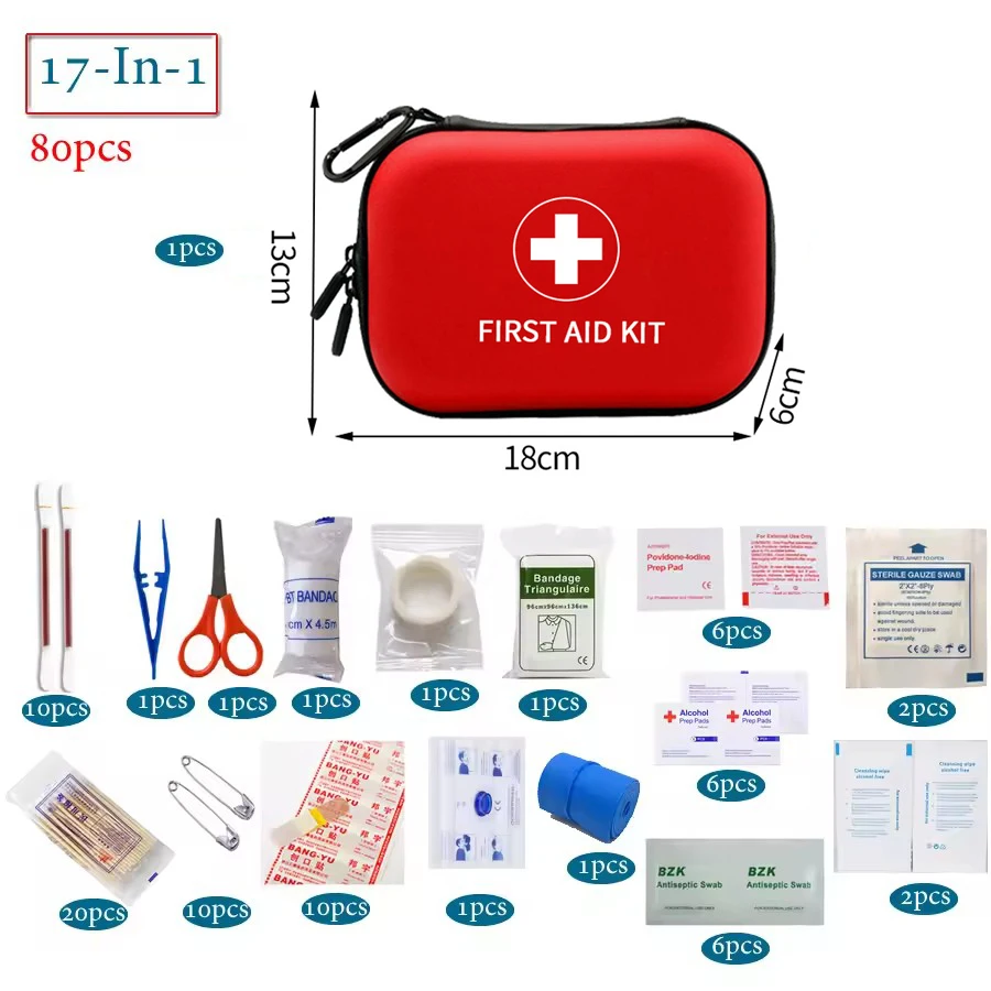 

Новый набор из 80 предметов: портативная аптечка для автомобиля, сумка для хранения медицинских принадлежностей для кемпинга, путешествий, экстренной медицинской помощи, водонепроницаемая.