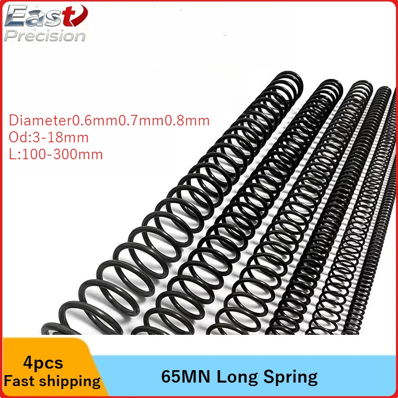 4PCS Wire Diameter 0.6mm0.7mm0.8mm OD3mm-18mm Long Spring100mm-300mm Spring Steel Pressure Spring Return Spring