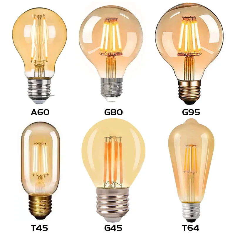 Edison Gloeilamp T45 St64 G80 G95 G125 4W 6W 8W 220V 110V Gloeidraad Led Lamp Retro E27 Warm Geel Woonkamer En Slaapkamer Licht