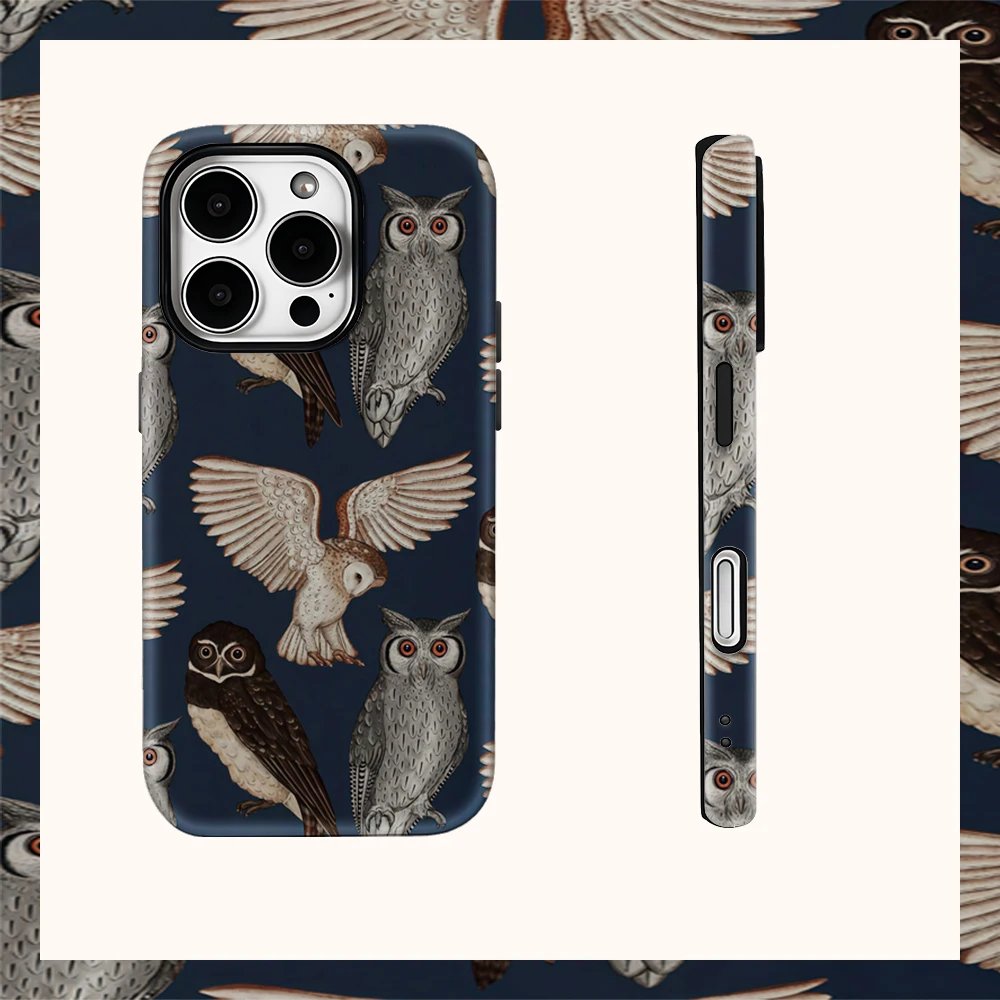 Phone Case for iPhone 17 16 15 14 13 12 11 X XS XR XSMAX 7 8 Air Pro Max Plus Luxury Double-layer Back Cover Owl Collection