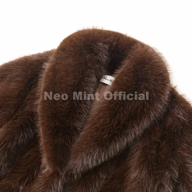 Neo Mint Winter 2025 Trendy Brown Obsession Cropped Shawl Collar Faux Fur Coat Women Jacket Chic Girls Brand Fox Fur Outerwear