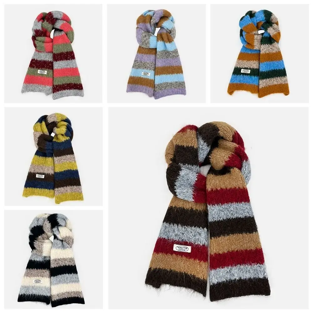 레트로 프레피 스타일 체크 울 스카프 롱 두꺼운 겨울 캐시미어 스카프 한국 스타일 니트 숄 학생용