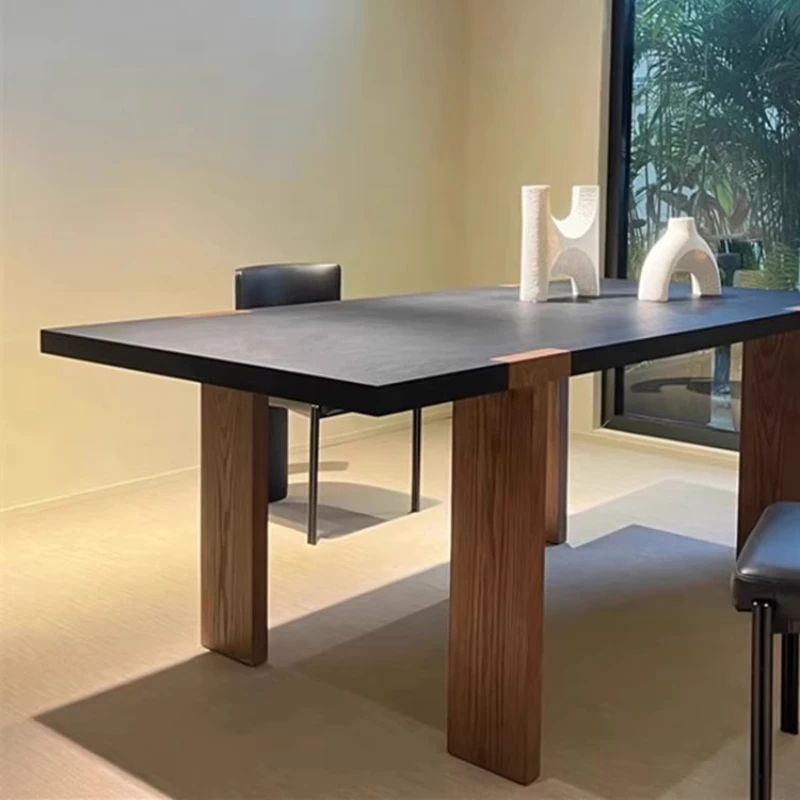 

Vintage Fashion Dining Table Scandinavian Wabi-sabi Solid Wood Slate Table Boga Slijtvast En Duurzaam Dining Room Furniture