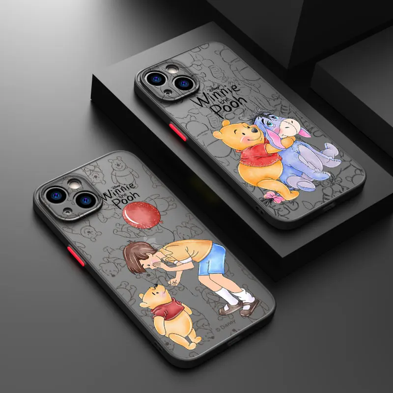 Anime Winnie the Pooh For iPhone 15 14 13 12 11 Pro Max XS Max X XR 7 8 Plus 6S Frosted Translucent Funda Phone Case