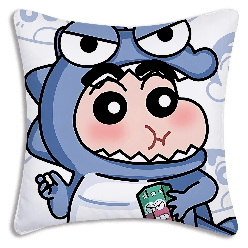 Anime Lovely Crayons Shinchans Pillow Covers Cartoon Sofa Decorative Home Double-sided Printing Short Plush Cute Cushion Cover
