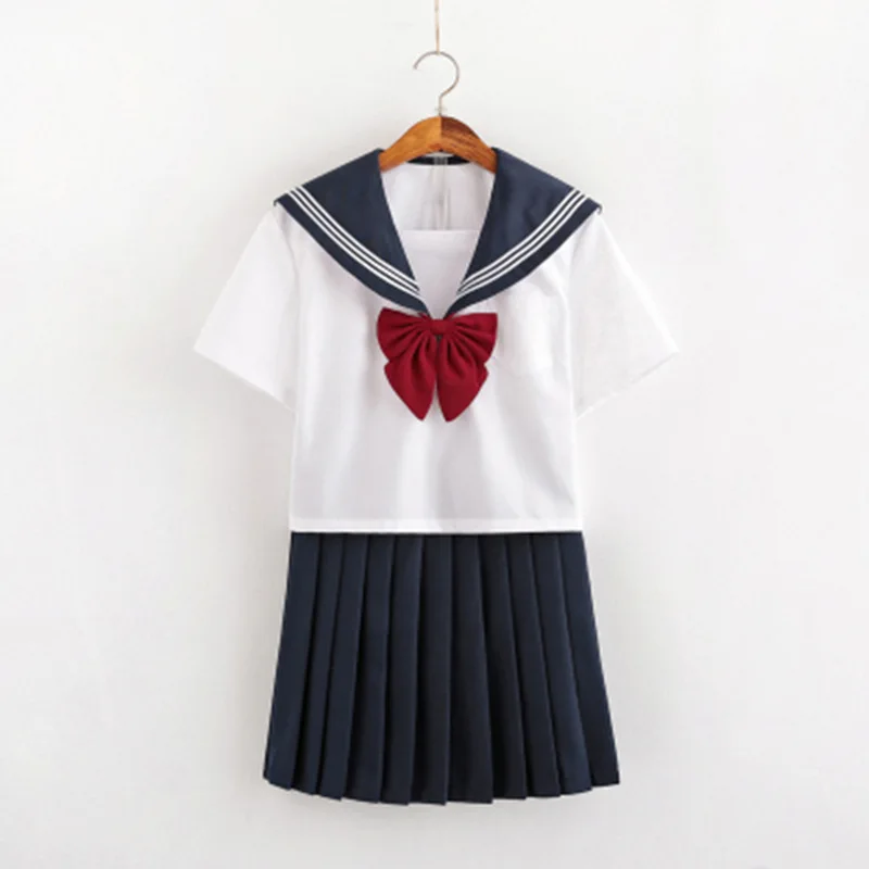 Trajes de marinero de tres líneas para mujer, uniforme JK, trajes escolares básicos japoneses, disfraces de Cosplay de Anime, conjunto de Falda plisada Linda