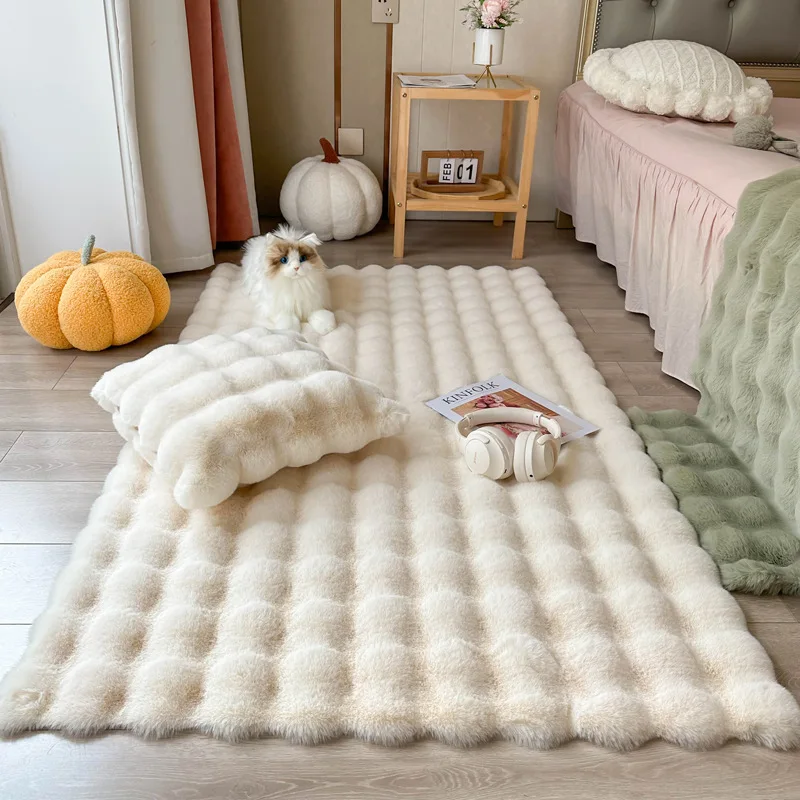

For Cream wind rabbit fur carpet bubble fleece floor mat bedroom bedside blanket living room bay window mat coffee table mat thi