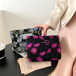 Moda simples floral jacquard saco cosmético grande capacidade de viagem saco de maquiagem skincare saco de higiene pessoal organizador maquiagem bolsa embreagem