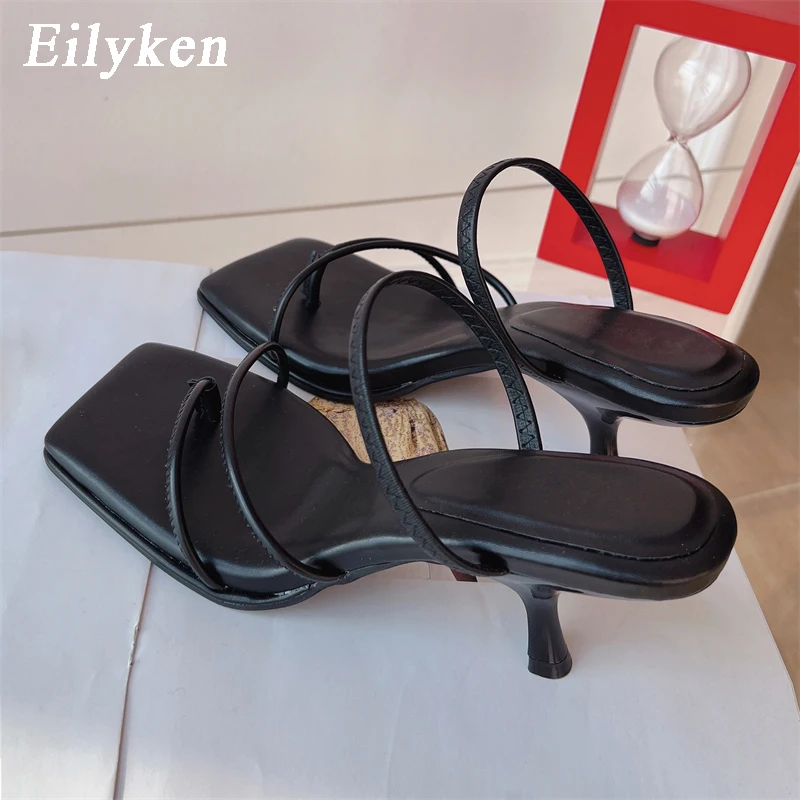 Eilyken 2024 New Summer Slipper Low Thin Heel Female Peep Toe Slides Sandal Vacation Women Flip Flops Mujer Shoes