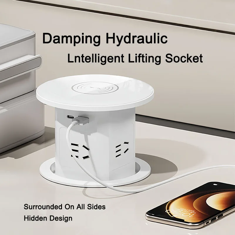 

Damping Hydraulic Lntelligent Lifting Socket With USB Type C & Wireless Charge Universal for US UK EU AU Standards