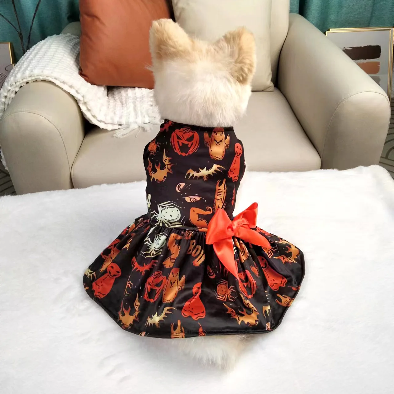 Divertenti vestiti per cani di piccola taglia di Halloween vestito per animali domestici vestito con stampa di zucca Chihuahua Yorkie vestito a rete