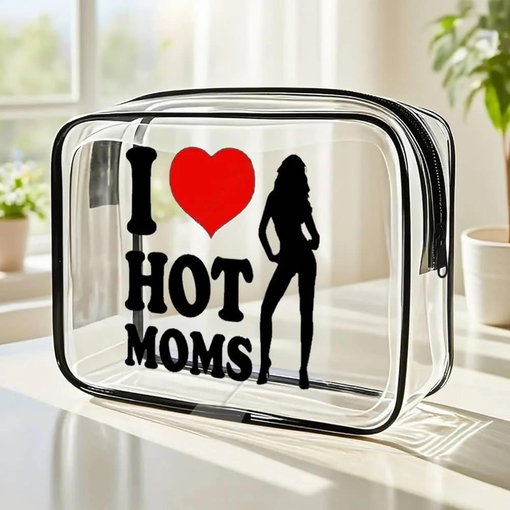 

I Love Hot Moms - Small Cosmetic Bag, Tote Bags For Women, Travel Toiletry Bag, Weekender Bag, Beach Bag