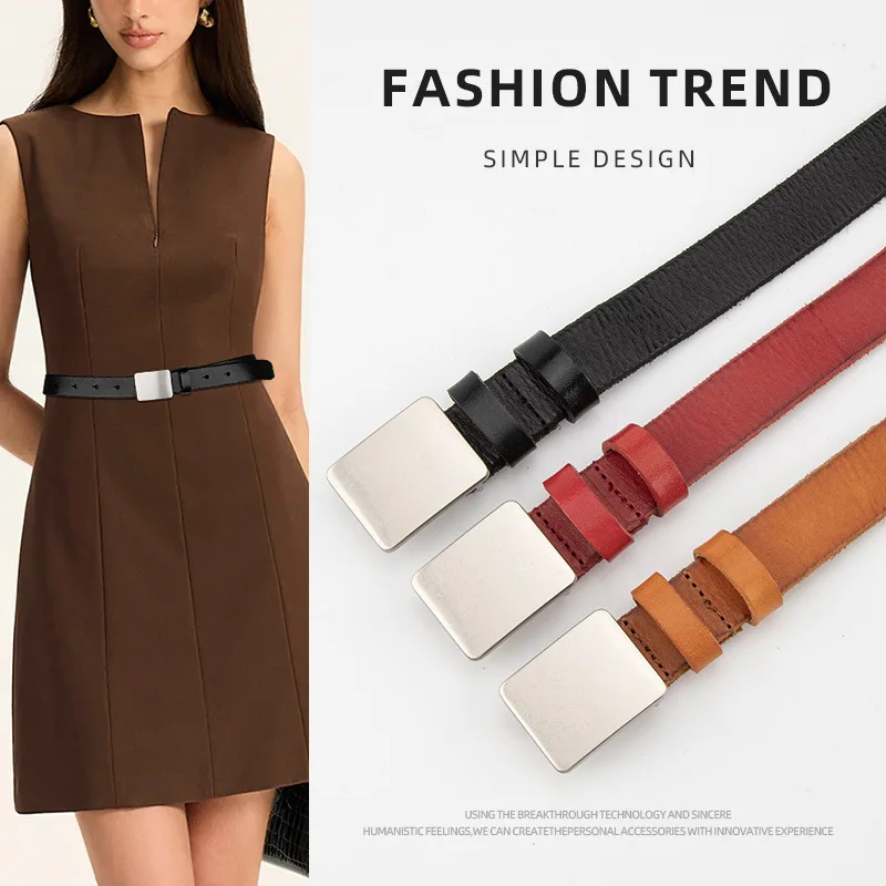 

Новый корейский стиль, ниша из натуральной кожи, женский ремень, украшение, джинсы, юбка, аксессуары, женский роскошный дизайн, высококачественный ремень из воловьей кожи