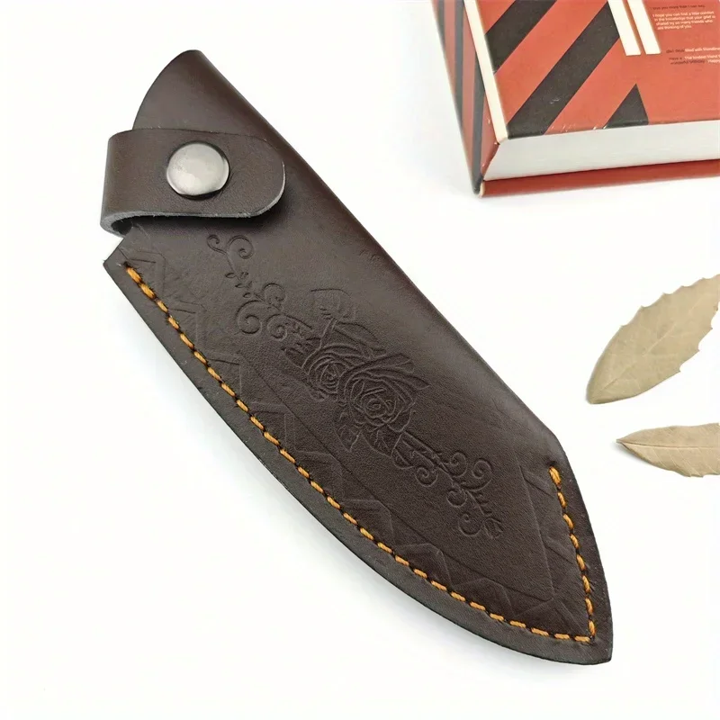 Vintage Style Calfskin Leather Knife Sheath with Floral Design, Tactical Fanny Pack for Camping - Water-Resistant, Snap Closure