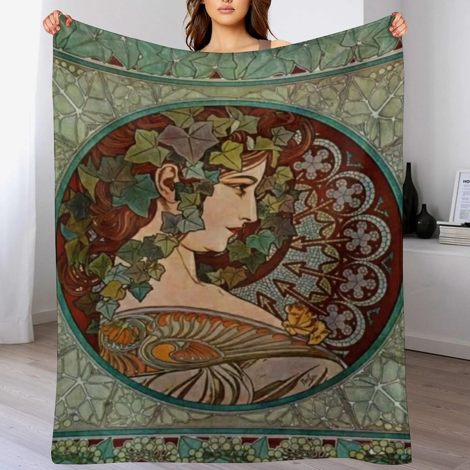 

Alphonse mucha - lvy, 1860 - 1939 Throw Blanket halloween Plaid Furrys Blankets