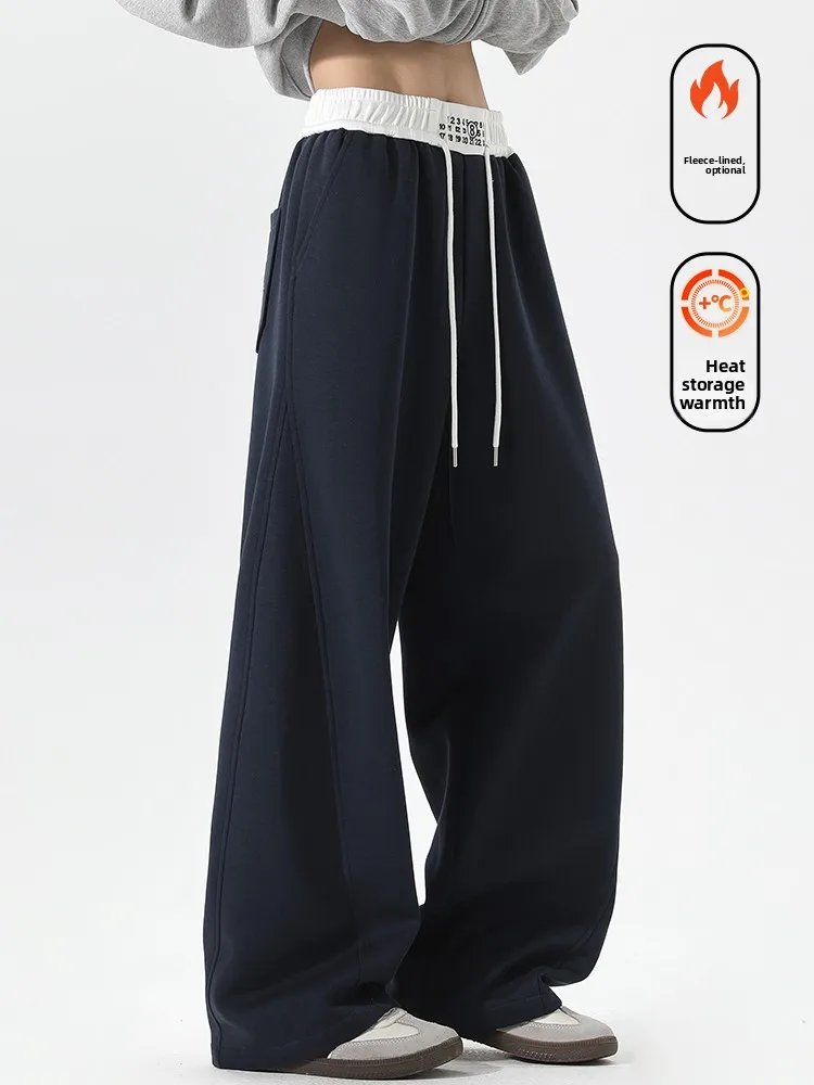 

Модный дизайн, зимние спортивные мужские повседневные брюки для отдыха, широкие брюки прямого кроя, термобелье без раковины