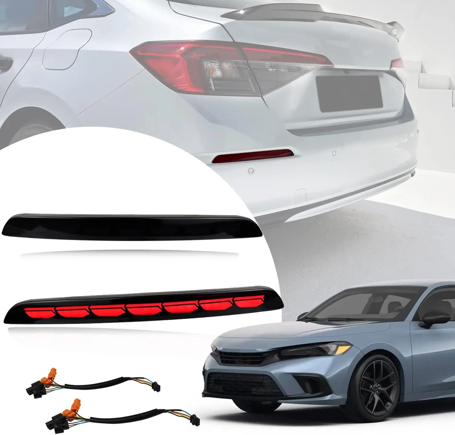 

Smoked LED Rear Reflector DRL Kit for Honda Civic 11th 2022-2023, Sequential Turn Signal, Daytime Running Light, Brake Light