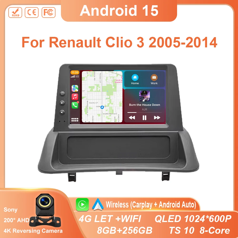 For Renault Clio 3 2005-2014 Car Radio Carplay GPS Navigation Android Auto Android 15 Autoradio Stereo Video Unit Video No 2din
