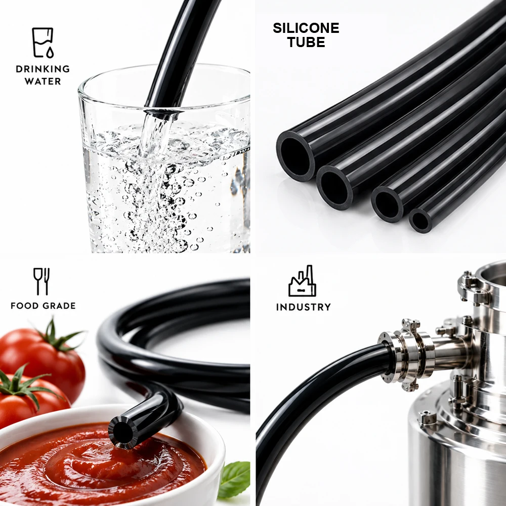 Black food grade silicone tube ID 2~25mm High resilience/easy to bend/anti-aging hose for equipment air extraction and supply