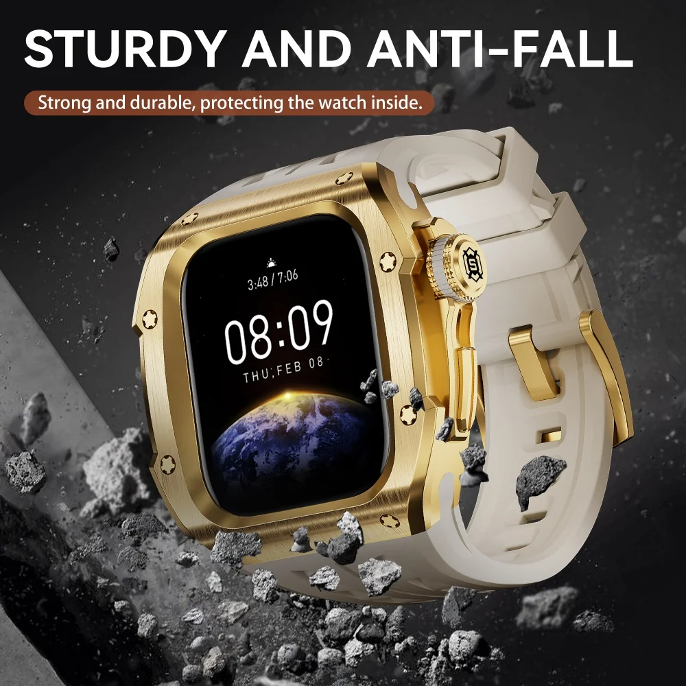 Luxury Case for Apple Watch Series S10 46mm Durable Case with 316L Stainless Steel Metal Buckle Band Heavy Duty Watch 46mm Cover