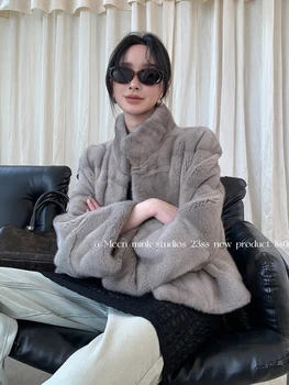 HDHOHR 2025 Nowe naturalne futra z norek dla kobiet Prawdziwe futra z norek Odzież wierzchniaPark z futrem Wysokiej jakości ciepła kurtka zimowa dla kobiet