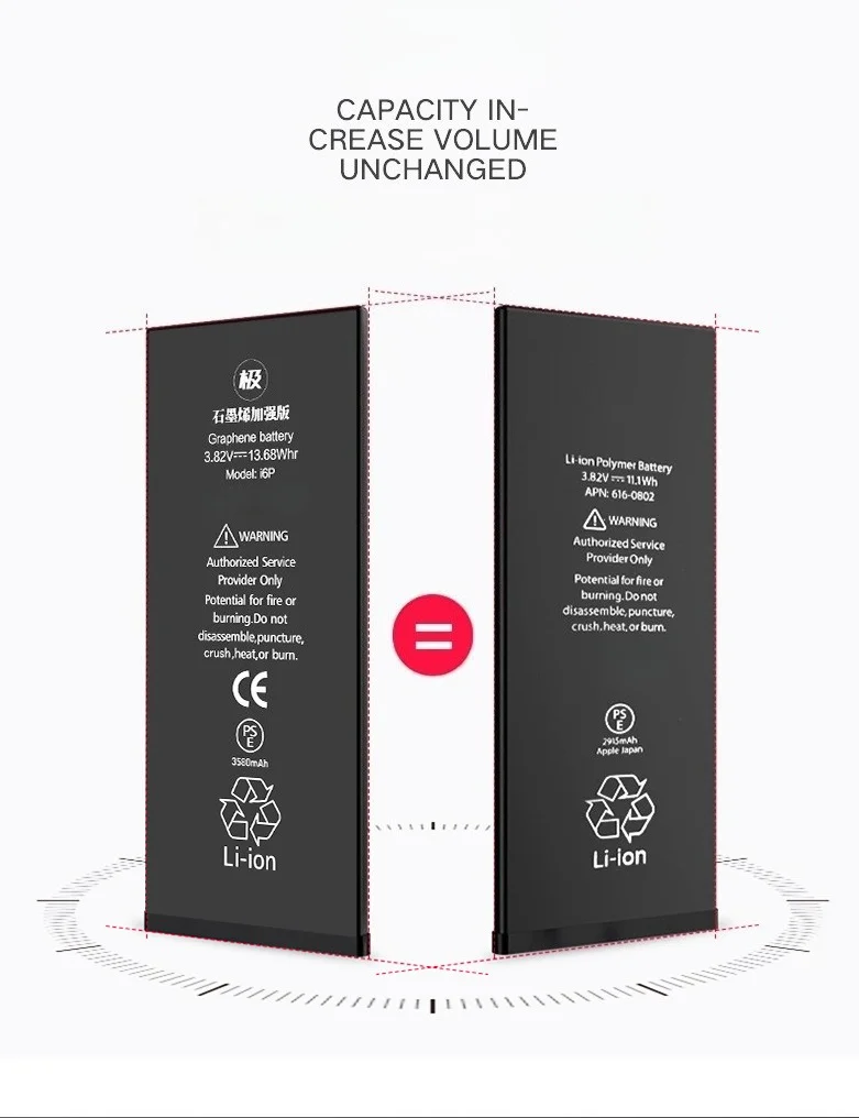 بطارية جرافين عالية السعة 3580 مللي أمبير في الساعة لهاتف آيفون 6/7/8 6SPlusReplacement بطارية ليثيوم أيون مدمجة طاقة ممتدة تدوم طويلاً