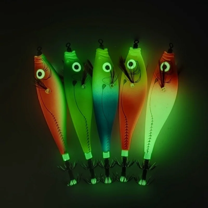 10pcs/set 10cm/10g Luminous Squid Jigs Lure Saltwater Shrimp Hook Fishing Lures Luminous Squid Jig Hook image 6