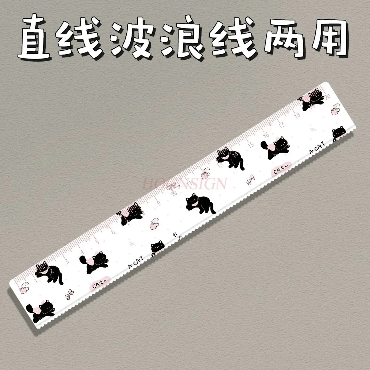 1pcs Black Cat Student Stationery Straight Ruler with Wave Hand Accounting Ruler Drawing Art Student Acrylic 20cm