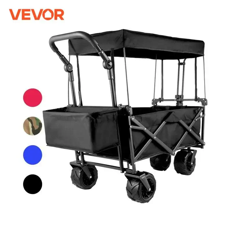 

VEVOR Folding Wagon Cart W/ Adjustable Handle Bar Removable Canopy Oxford Cloth Collapsible Shopping Outdoor Camping Beach Cart