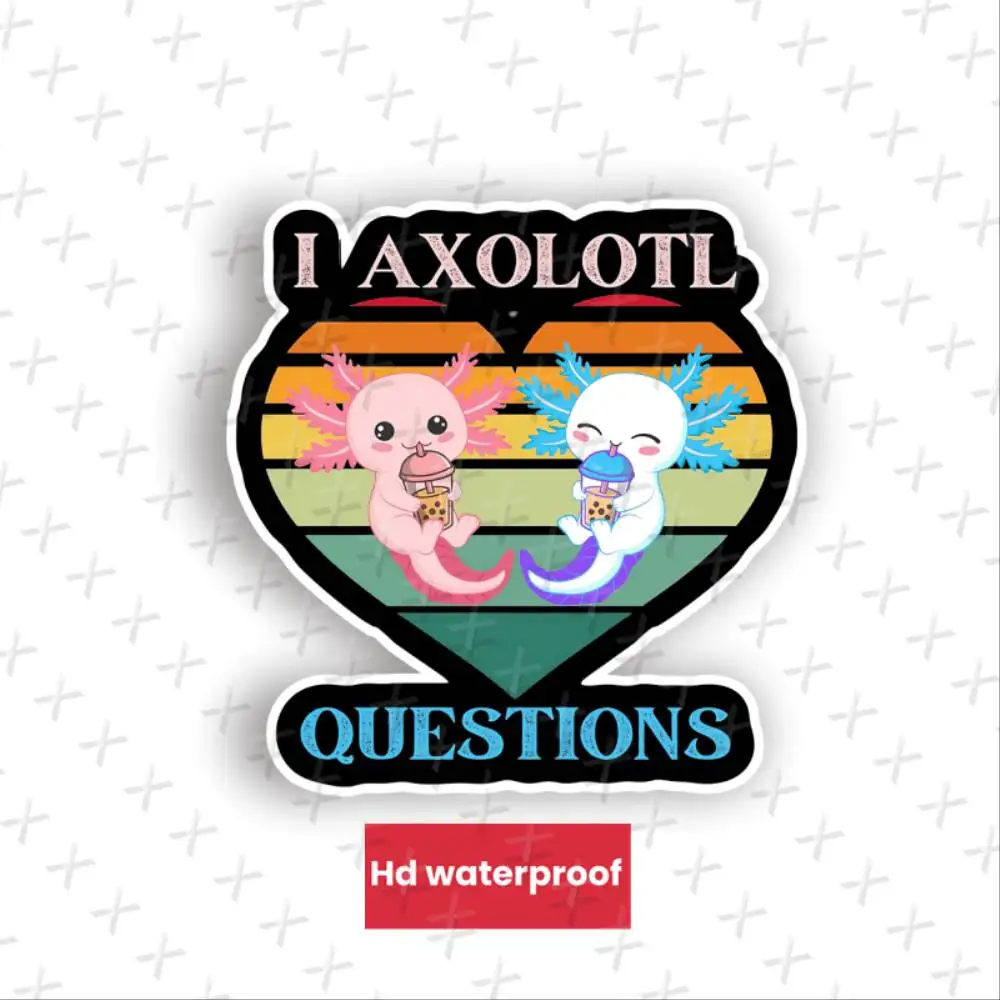 Retro Axolotl Bubble Tea Drinking Character Vinyl Sticker Decal Waterproof Stickers For Decorating Car Windows Motorcycles And C